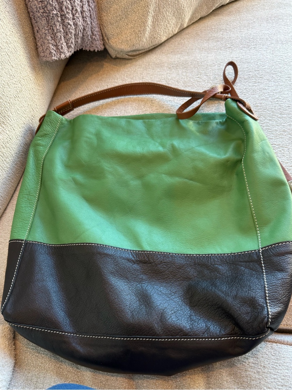 Green and Navy Leather Shoulder Bag